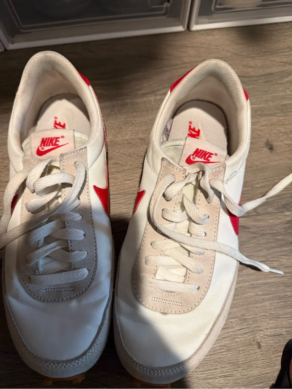 Nike White and Red Retro Runner Sneakers